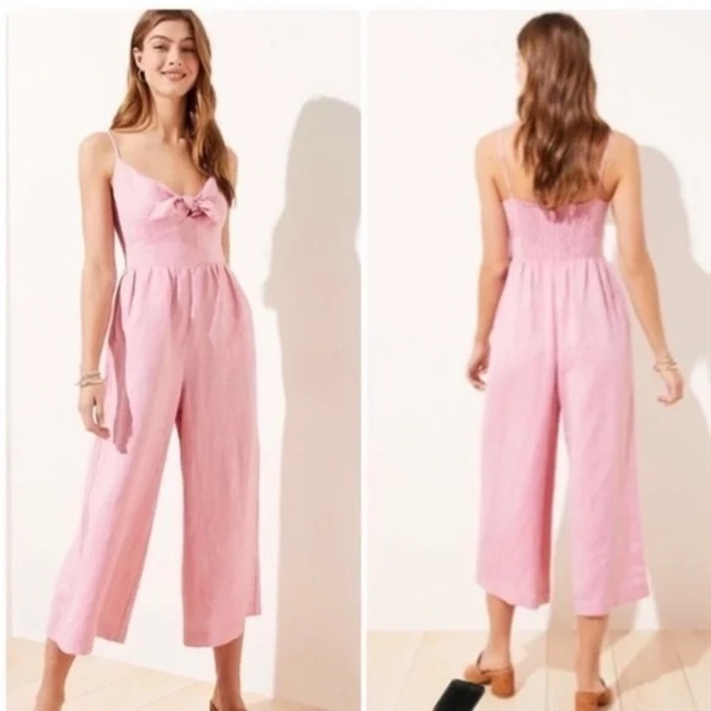 Pink Tie-Front Wide-Leg Jumpsuit
